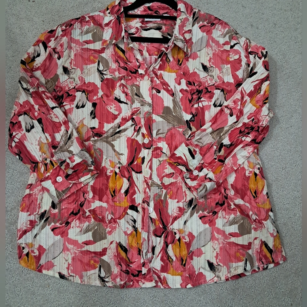 Kim Rogers 16p Cotton Floral Button-Up Blouse Shirt Top Ladies EUC - Picture 2 of 16